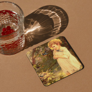 Dessous De Verre Carré Cutie victorien avec des oiseaux