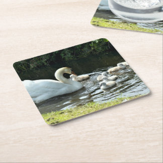 Dessous De Verre Carré Cygne blanc avec poules