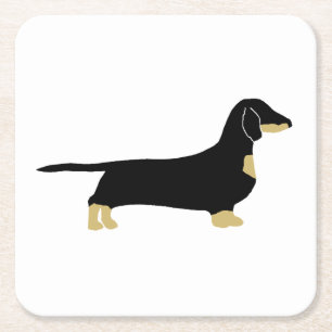 Dessous De Verre Carré dachshund noir et silhouette tan