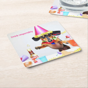 Dessous De Verre Carré Dachshund Party Boire les cuisiniers