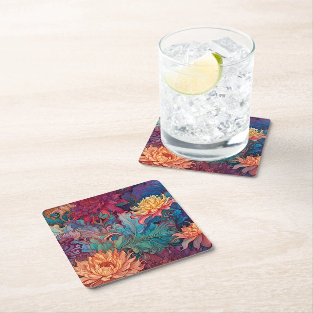 Dessous De Verre Carré Dahlia Tapisserie florale (En situation)