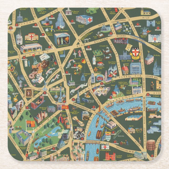 Dessous De Verre Carré Daily Telegraph décrivent la carte de Londres (Devant)