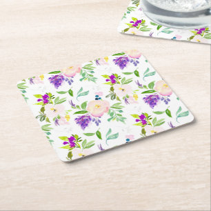 Dessous De Verre Carré Dainty Aquarelle Fleurs Peonies et Wisterias