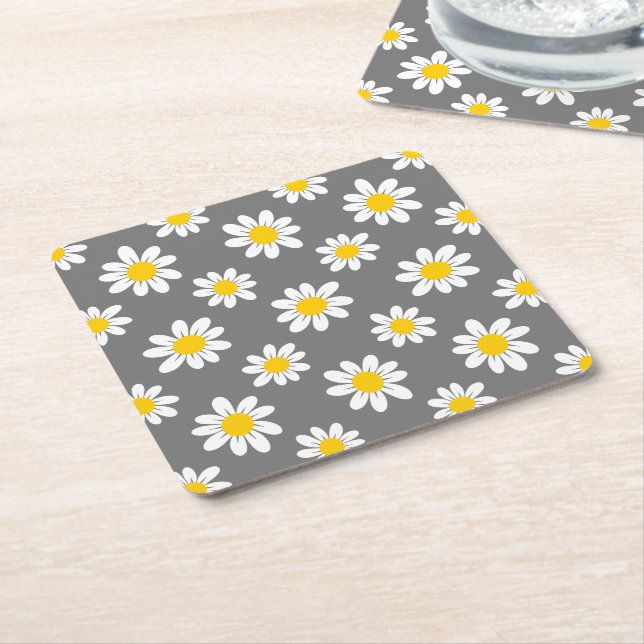 Dessous De Verre Carré Daisies de White Yellow (Incliné)
