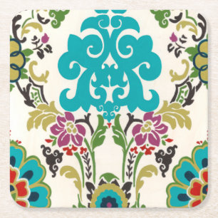 Dessous De Verre Carré Damask Floral Patterns Plum Turquoise