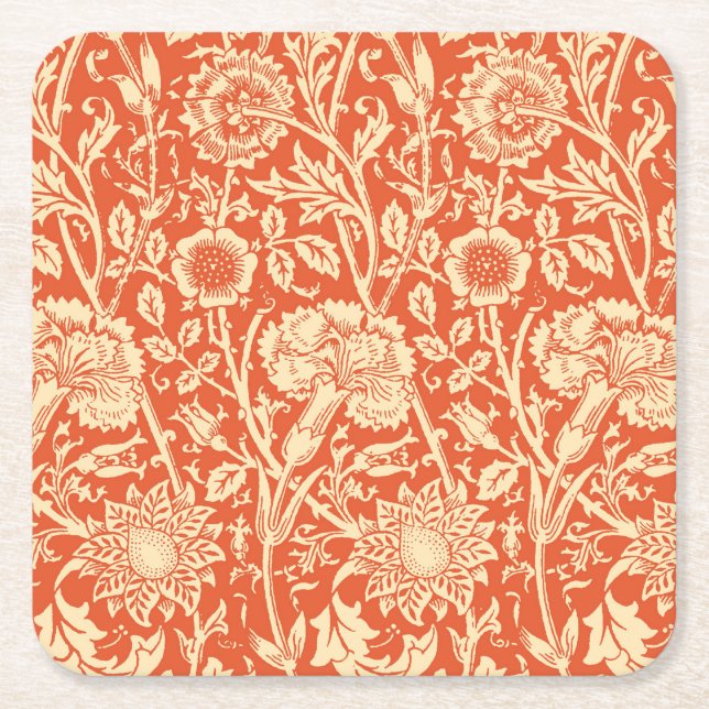 Dessous De Verre Carré Damassé d'oeillet de Nouveau d'art, mandarine (Devant)