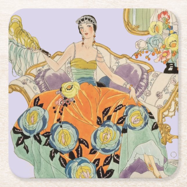 Dessous De Verre Carré Dame Art Déco Festive (Devant)