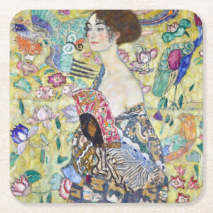 Dessous De Verre Carré Dame avec un ventilateur, Gustav Klimt