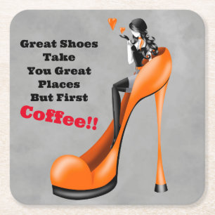 Dessous De Verre Carré Dame élégante en orange Stiletto 