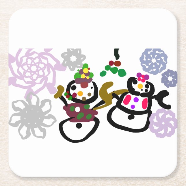 Dessous De Verre Carré Dance Snowman and Snowwoman (Devant)