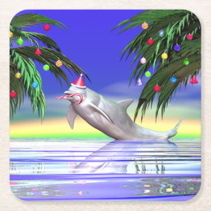 Dessous De Verre Carré Dauphin de Noël tropical