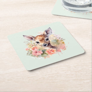 Dessous De Verre Carré De Beaux Cerfs Entourés De Roses