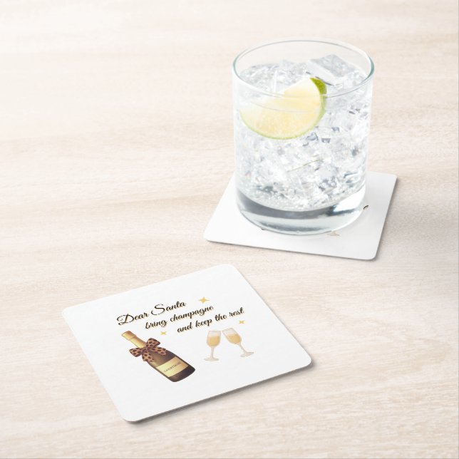 Dessous De Verre Carré Dear Santa Champagne Design (En situation)