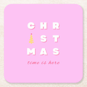 Dessous De Verre Carré Décor de Noël rose Abstrait