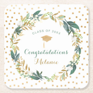 Dessous De Verre Carré Décor de remise de diplômes de verdure Gold Wreath