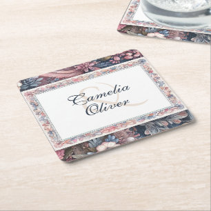 Dessous De Verre Carré Décor fleuri Vintage Maximaliste Mariage