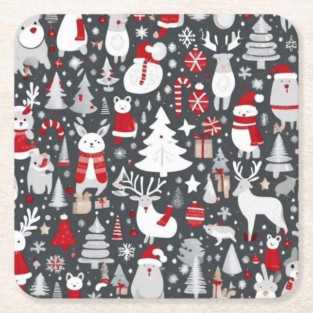 Dessous De Verre Carré Décor gris du bonhomme de neige de Noël motif père (Devant)