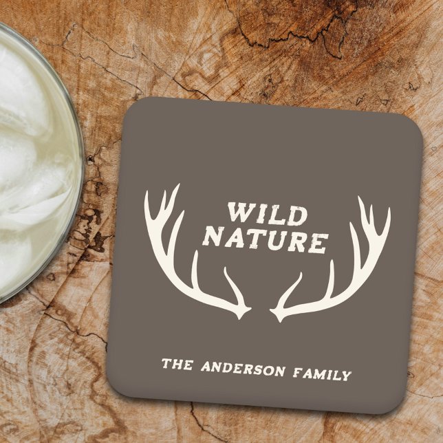 Dessous De Verre Carré Deer Antlers & Wild Nature (Deer Antlers & Wild Nature Coaster)
