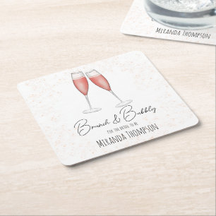Dessous De Verre Carré Déjeuner de Baby Shower Rose et Champagne à l'aqua