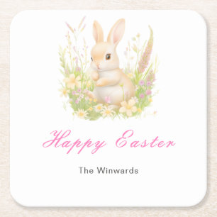 Dessous De Verre Carré Déjeuner de Pâques du lapin printanier