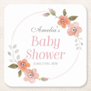 Dessous De Verre Carré Délicat Baby shower floral aquarelle