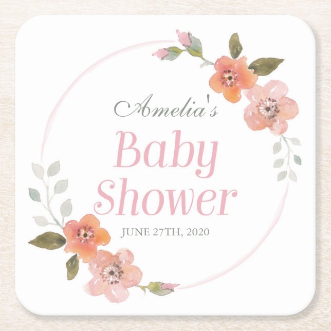 Dessous De Verre Carré Délicat Baby shower floral aquarelle (Devant)