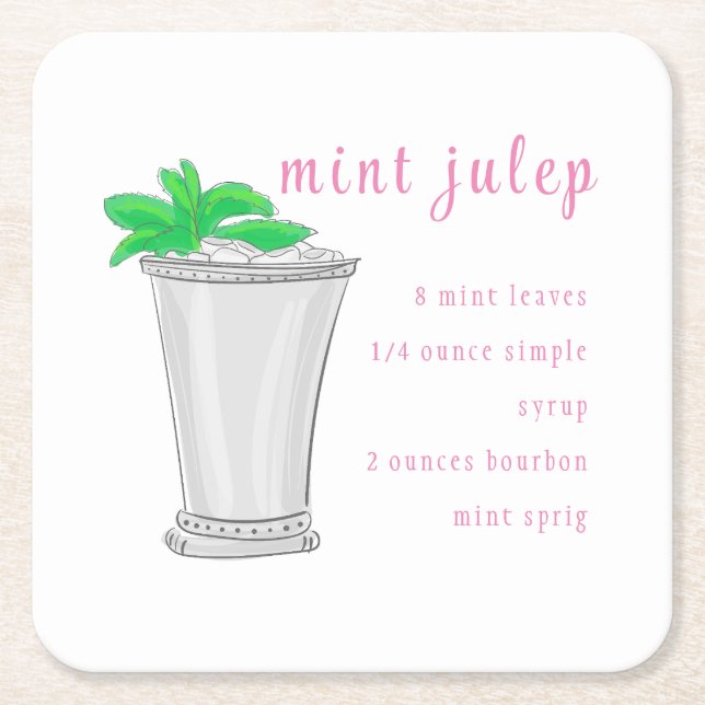 Dessous De Verre Carré Derby Mint Julep Bar Recette Preppy (Devant)