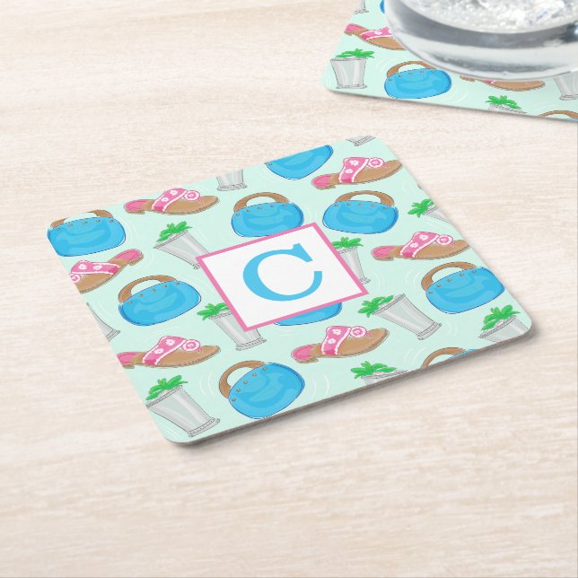 Dessous De Verre Carré Derby Mint Julep Preppy Monogramme (Incliné)