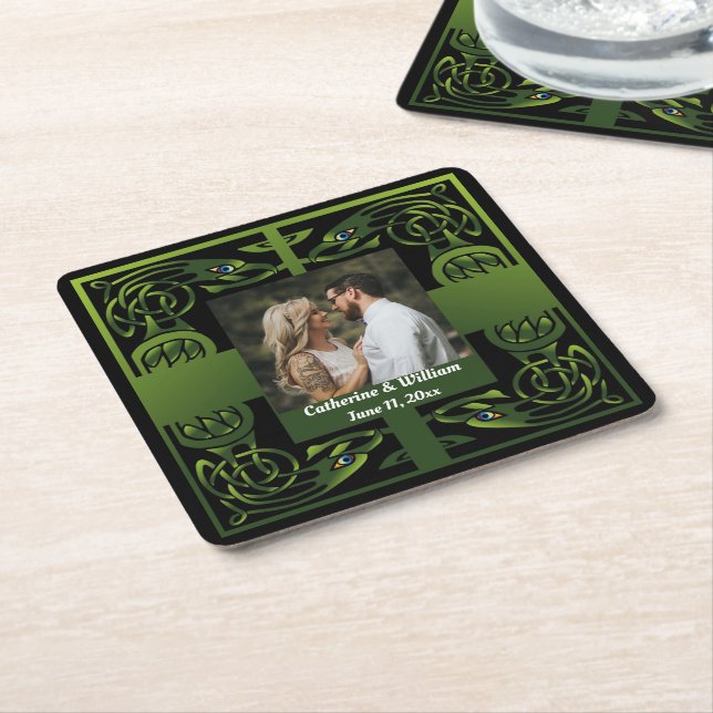 Dessous De Verre Carré Design Celtique irlandais traditionnel vert (Incliné)