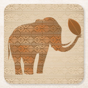 Dessous De Verre Carré Design d'art tribal des éléphants