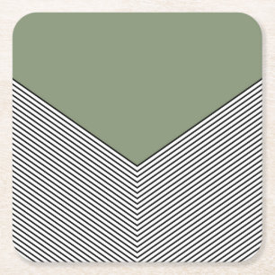 Dessous De Verre Carré Design de chevrons noir et blanc et triangle vert