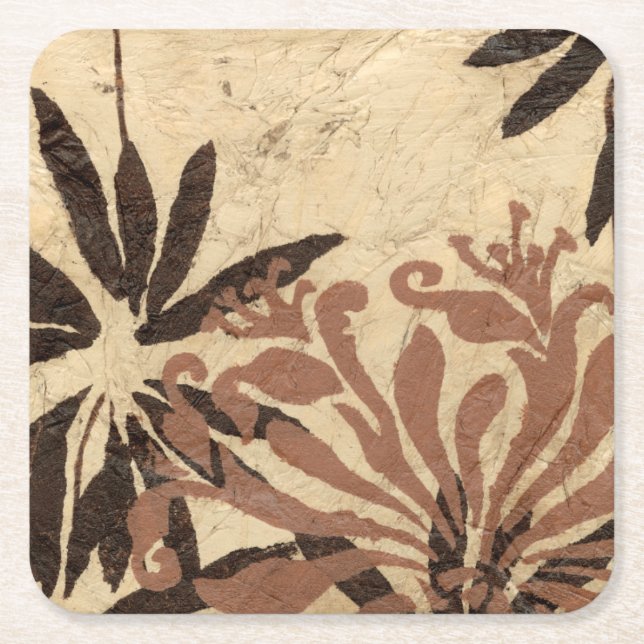 Dessous De Verre Carré Design de crayon floral avec Feuilles tawny (Devant)