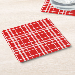 Dessous De Verre Carré Design de Motif en Tartan blanc rouge