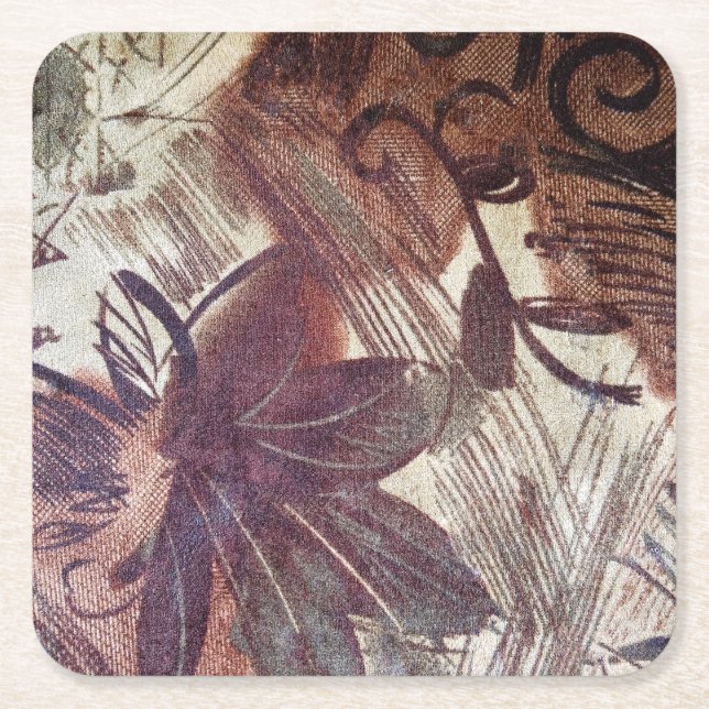 Dessous De Verre Carré Design floral Brown Abstrait 1 (Devant)