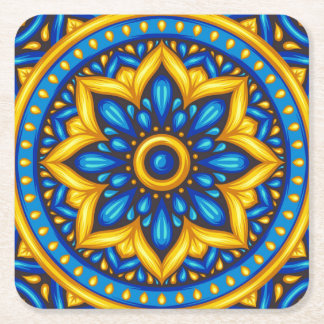 Dessous De Verre Carré Design mexicain bleu et jaune