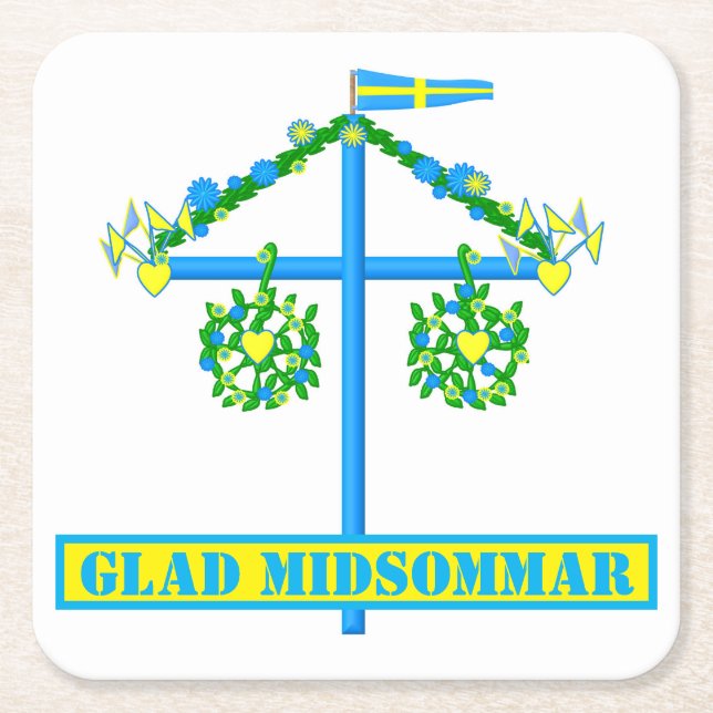 Dessous De Verre Carré design scandinave, Personnalisé Glad midsommar (Devant)