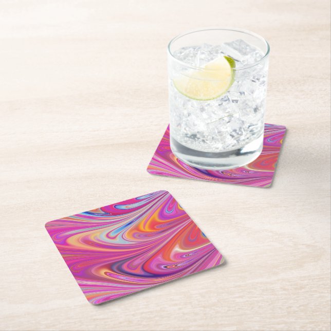 Dessous De Verre Carré Design Super rose Orange (En situation)