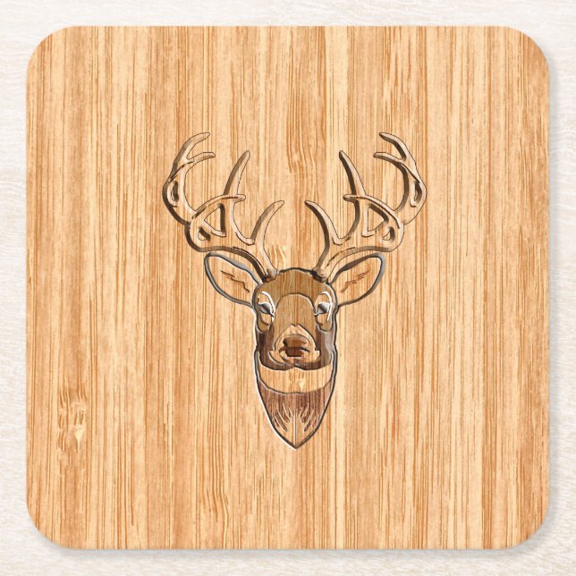 Dessous De Verre Carré Design Tête de Cerf Lumière Grain (Devant)