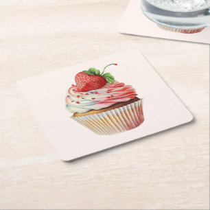 Dessous De Verre Carré Dessert sucré à la fraise Cupcake