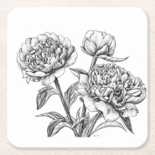 Dessous De Verre Carré Dessin à encre de rose