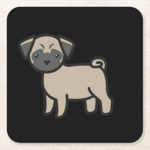 Dessous De Verre Carré Dessin animé Pug Fauve