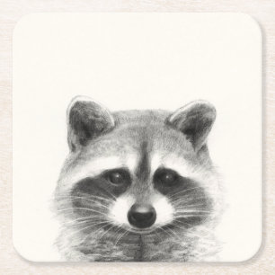 Dessous De Verre Carré Dessin au crayon de Raccoon