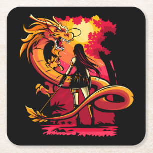 Dessous De Verre Carré Dessin de calque dragon très Cool et coloré