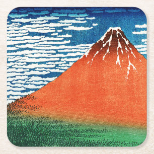 Dessous De Verre Carré Dessin de Fuji rouge Kanagawa Hokusai
