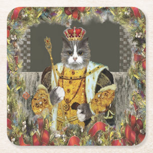 Dessous De Verre Carré Dessous de verre de Noël de la Royal King Cat