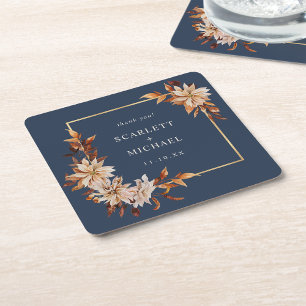 Dessous De Verre Carré Dessous de verre de papier Mariage bleu marine