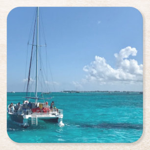 Dessous De Verre Carré Dessous de verre des Caraïbes de bateau de mer des