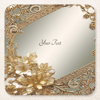 Dessous De Verre Carré Dessous de verre en papier floral orné d'or modern