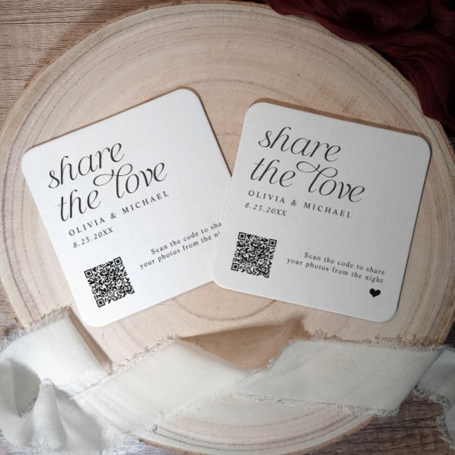 Dessous De Verre Carré Dessous de verre Mariages de code QR Partagez l'am (Personalized wedding coasters with QR codes for guests to upload photos.)
