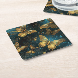 Dessous De Verre Carré Dessous de verre papier de papillons d'or